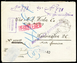 1911 (12 May) registered cover from Gumuldjina to New York, franked ...