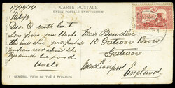 1914 (19 Oct) picture postcard (Pyramids) to England, with single ...