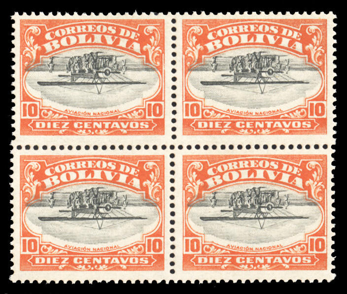 BOLIVIA (C1a) 1924 Aviation School, 10 centavos vermilion & black, ...