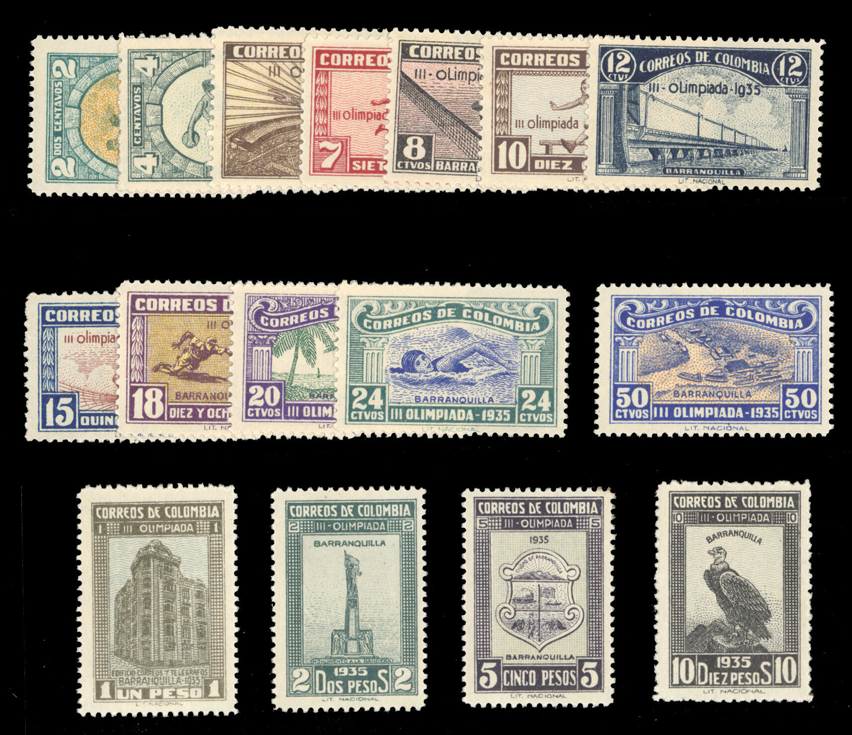 COLOMBIA (421-36) 1935 Barranquilla Olympics, complete set, n.h., ...