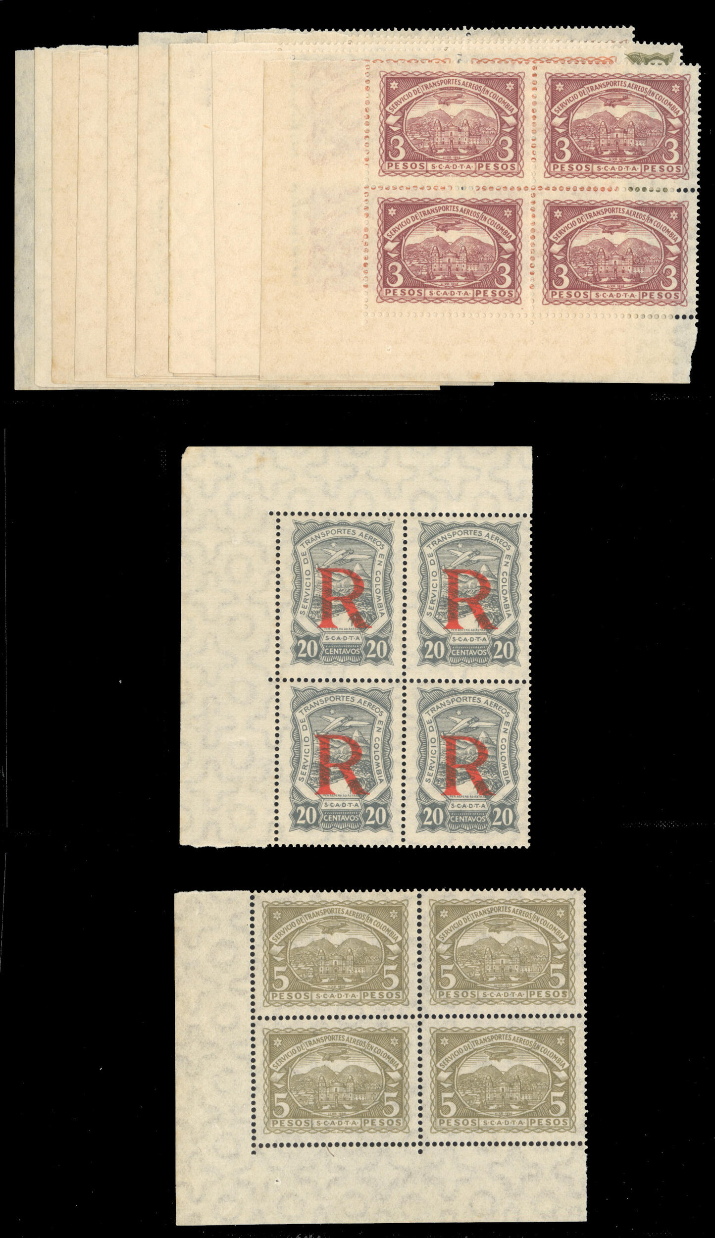 COLOMBIA Air Post (C38-50,CF1) 1923-28 Scadta, sheet corner margin ...