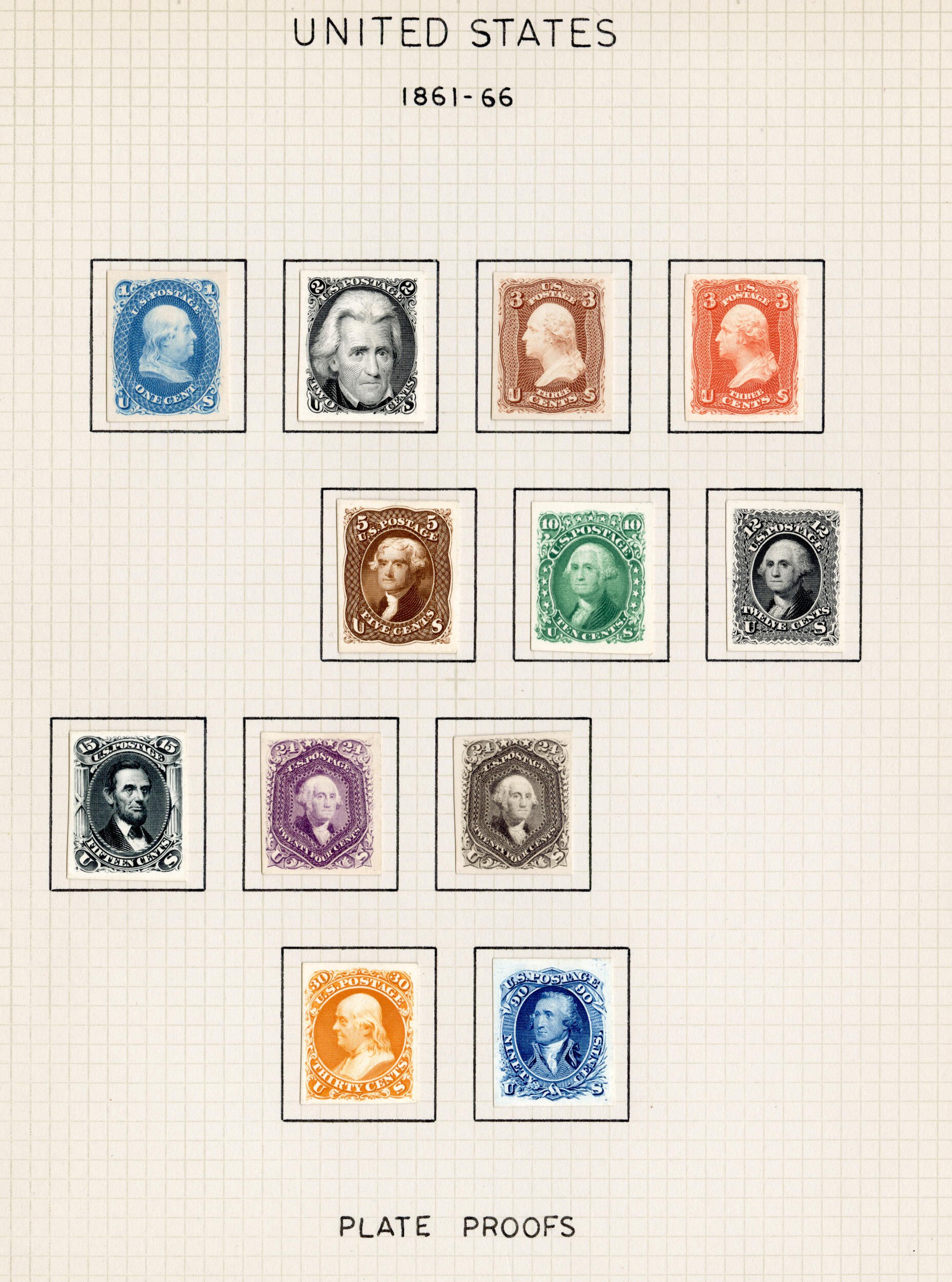 United States 1861-68 Issues (63-73P4) 1861 1c-90c, complete set of ...