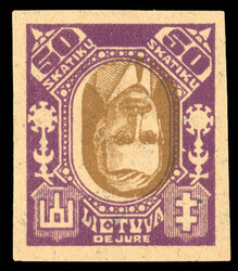 LITHUANIA (116BP) 1922 De Jure Issue, 50s imperf. plate proof, center ...