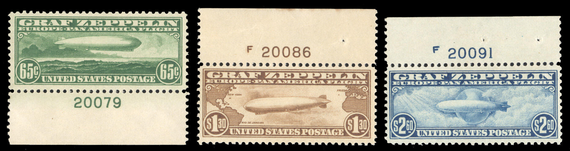 United States - Air Post (C13-15) 1930 Zeppelin, 65c-$2.60, top ...