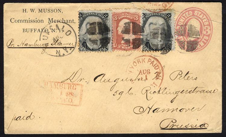 United States 1867 Grill Issue (87,94) 1867 3c red and 2c black (two) ...