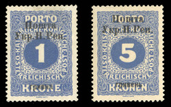 WESTERN UKRAINE (102-103) 1919 1hr and 5hr ultramarine, l.h., v.f., ...