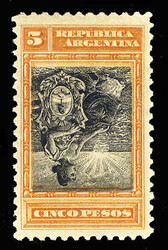 ARGENTINA (140a) 1899-1903 5p orange and black, center inverted, well ...
