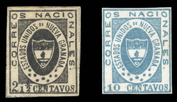 COLOMBIA (13,16) 1861 2 1/2c black, 10c light blue, unused, the ...