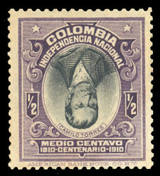 COLOMBIA (331a) 1910 Camilo Torres, 1/2c violet &amp; black, center ...