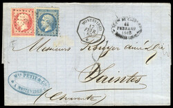 FRANCE French Consular Post - Uruguay 1863 (17 Feb) outer FL to ...