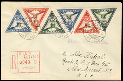 LATVIA Air Post Semi-Postals 1933 registered cover from Riga to USA, ...