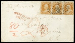 (71) 1861 30c orange Franklin horizontal strip of three, all tied by ...