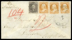 (70,71) 1861 24c lilac Washington and 30c orange Franklin, three ...