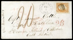 (100) 1868 30c orange Franklin F Grill tied by segmented cork cancel ...