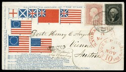 (36b,64) 1857-61 12c black and 1861 3c pink Washington, tied by bold ...