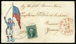 (62B) 1861 10c green Washington Type I tied by black grid cancel and ...