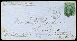 (89) 1868 10c green Washington E Grill tied by black geometric fancy ...