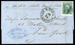 (96) 1868 10c yellow green Washington F Grill tied by black cork ...