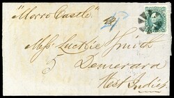 (96) 1868 10c yellow green Washington F Grill tied by black cork ...