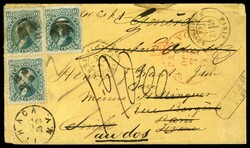 (89) 1868 10c green Washington E Grill irregular block of three used ...