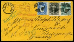 (63,68,69) 1861 1c blue Franklin, 10c green and 12c black Washington ...