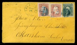 (88,89) 1868 3c rose E Grill, two singles, and 10c green Washington E ...