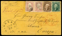(65,68,76) 1861 3c rose horizontal pair, 10c green Washington, and 5c ...