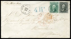 (68,69) 1861 10c green and 12c black Washington tied by black target ...