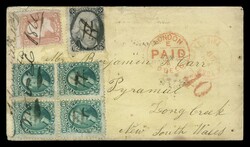 (65,68,73) 1861 3c rose Washington, 10c green Washington block of ...