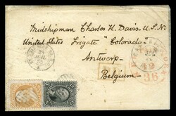 (69,71) 1861 12c black Washington and 30c orange Franklin tied by ...