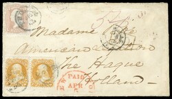 (65,71) 1861 3c rose Washington and 30c orange Franklin horizontal ...