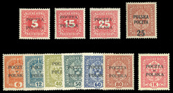 POLAND (43/60,J1/5) 1919 Krakow Issue, 6h, 12h, 40h-80h,1kr (double ...