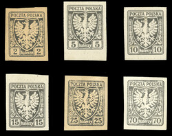 POLAND (61/70P) 1919 Polish Eagle, 2h, 5h, 10h, 15h, 25h and 70h ...