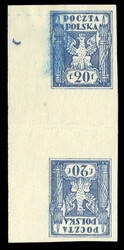 POLAND (85P) 1919 20f deep blue, imperforate vertical gutter ...