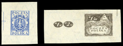 POLAND 1919 5f ultramarine, 1.50m brown, imperforate proofs on ...