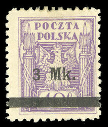 POLAND (153P) 1921 "3 Mk" on 40f violet, proof of surcharge "3" 2 ...