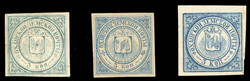 1872-1878 3k blue, types II-IV, three different, last one without gum ...