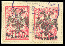 ALBANIA (6) 1913 20pa rose, horizontal pair canceled on piece, fine, ...