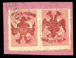 ALBANIA (6c) 1913 20pa carmine rose, horizontal pair, Tete-Beche ...