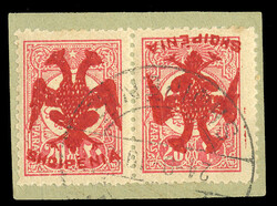ALBANIA (6c) 1913 20pa carmine rose, horizontal pair, Tete-Beche ...