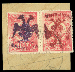 ALBANIA (6f,var) 1913 20pa carmine rose, horizontal pair, Tete-Beche ...