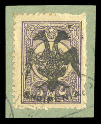 ALBANIA (10) 1913 5pi violet, canceled on piece, fine and rare stamp, ...