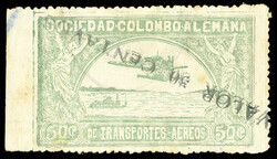 COLOMBIA Air Post (C20var) 1921-34 30c on 50c green, overprint double ...