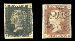 GREAT BRITAIN (1) 1840 1p black, Plate 1B, lettered P-B, showing the ...