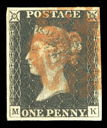 GREAT BRITAIN (1a) 1840 1p intense black, Plate 1B, lettered M-K, ...