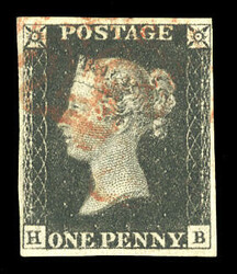 GREAT BRITAIN (1a) 1840 1p intense black, Plate 1B, lettered H-B, ...