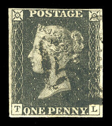 GREAT BRITAIN (1a) 1840 1p intense black, Plate 8, lettered T-L, ...