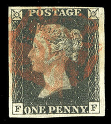 GREAT BRITAIN (1a) 1840 1p intense black, Plate 8, lettered F-F, red ...