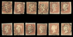 GREAT BRITAIN (3) 1841 1p red brown, twelve singles, each with ...