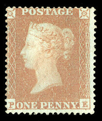 GREAT BRITAIN (SG 16b) 1850 1p red brown, lettered P-E, unused, large ...